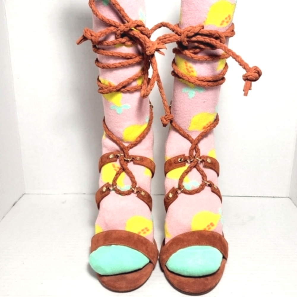 MARCIANO PM Scarlett Rust Brown Suede Ankle Wrap Heels